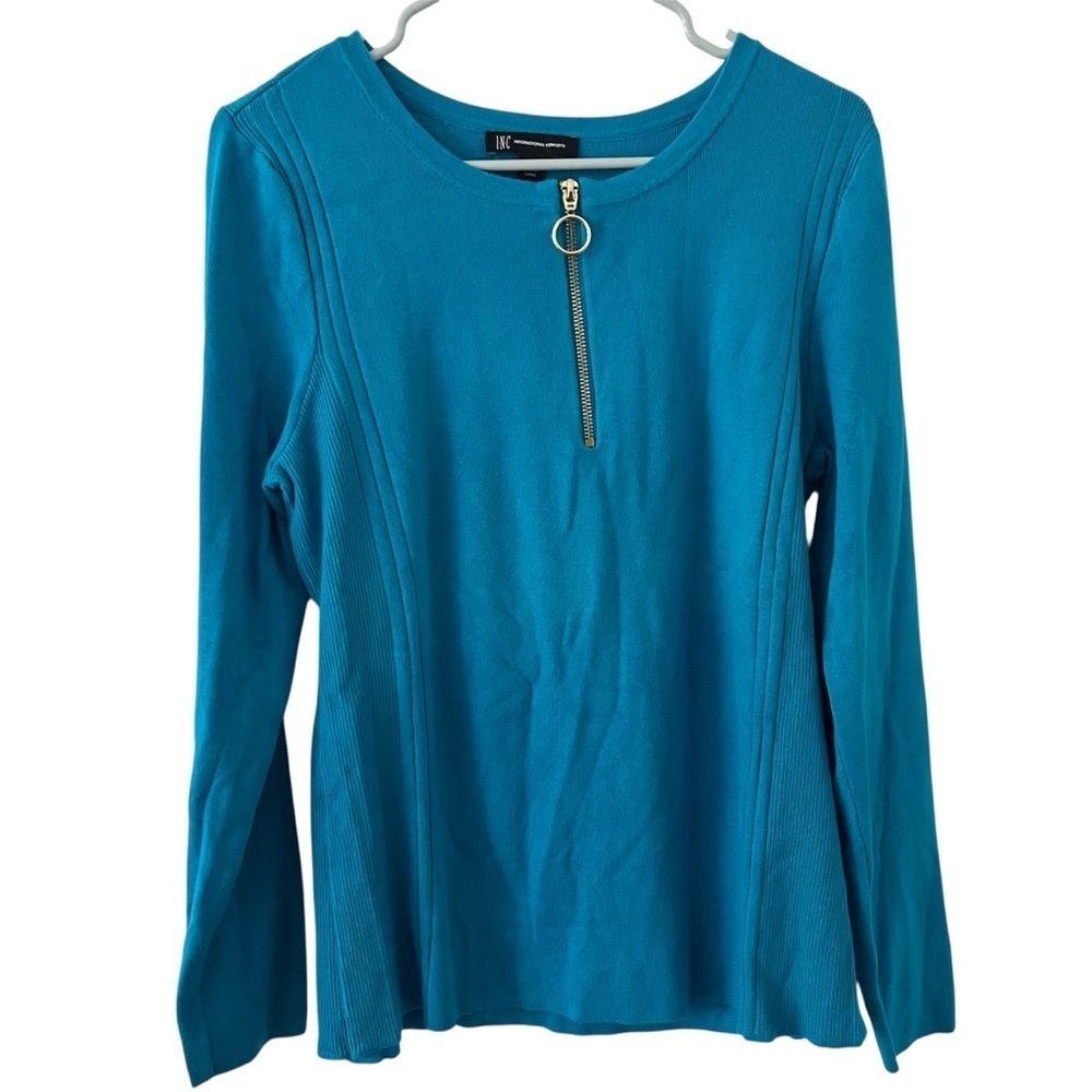 INC International Concepts Teal Quarter Zip Ribbed Sweater XXL